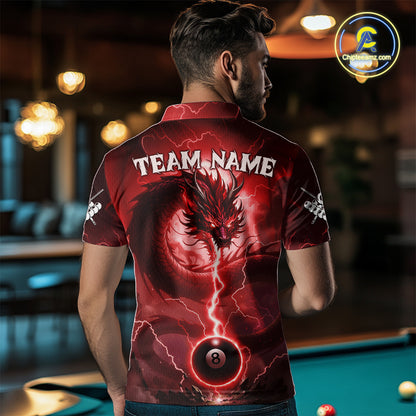 Red 8 Ball Lightning Dragon Billiard Jersey For Men Custom Pool Team Shirt Polo & 1/4 Zip TDM5116