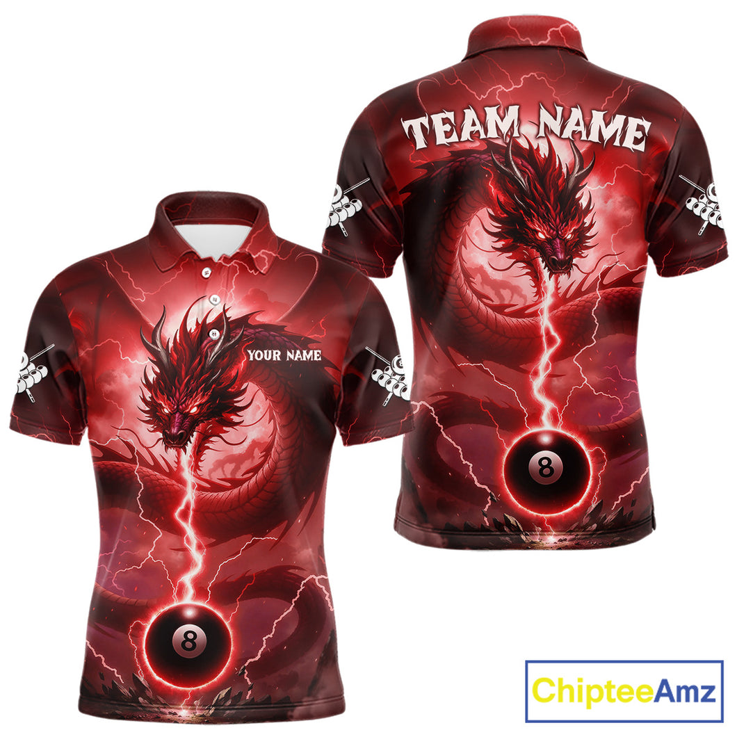 Red 8 Ball Lightning Dragon Billiard Jersey For Men Custom Pool Team Shirt Polo & 1/4 Zip TDM5116