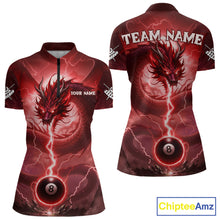 Load image into Gallery viewer, Red 8 Ball Lightning Dragon Billiard Jersey For Women Custom Pool Team Shirt Polo &amp; 1/4 Zip TDM5116