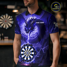 Load image into Gallery viewer, Blue Dartboard Lightning Dragon Mens Darts Shirt Custom Darts Jersey Team Polo &amp; 1/4 Zip TDM5117