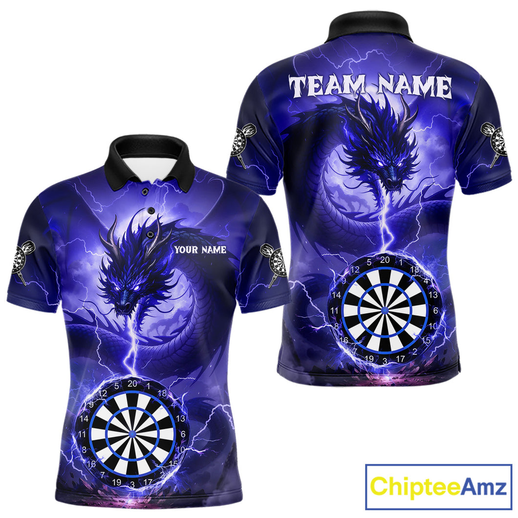Blue Dartboard Lightning Dragon Mens Darts Shirt Custom Darts Jersey Team Polo & 1/4 Zip TDM5117
