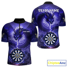 Load image into Gallery viewer, Blue Dartboard Lightning Dragon Mens Darts Shirt Custom Darts Jersey Team Polo &amp; 1/4 Zip TDM5117