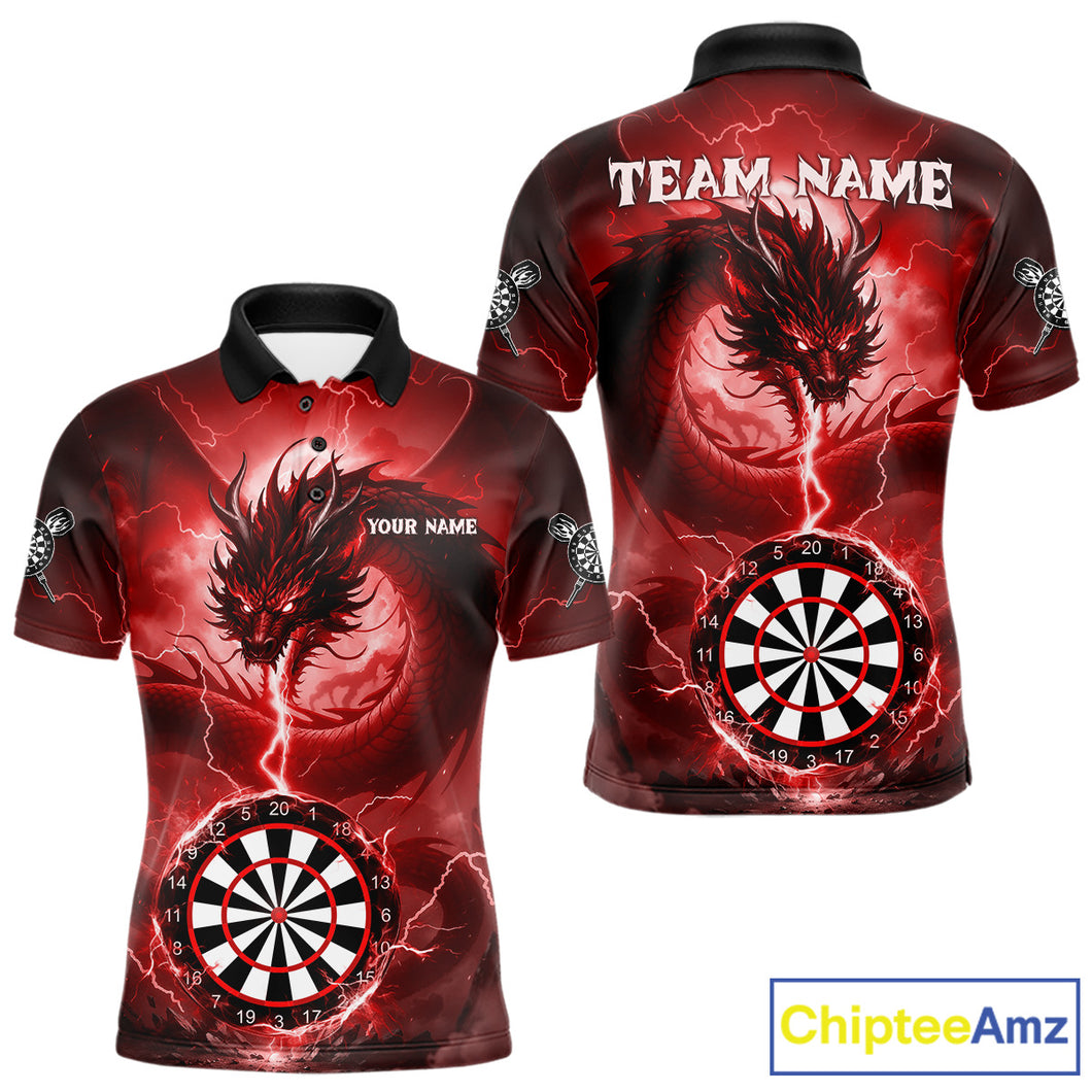 Red Dartboard Lightning Dragon Mens Darts Shirt Custom Darts Jersey Team Polo & 1/4 Zip TDM5118