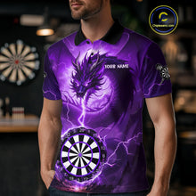 Load image into Gallery viewer, Purple Dartboard Lightning Dragon Mens Darts Shirt Custom Darts Jersey Team Polo &amp; 1/4 Zip TDM5119