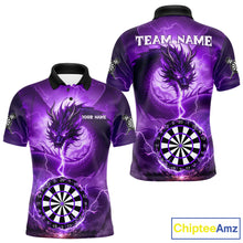 Load image into Gallery viewer, Purple Dartboard Lightning Dragon Mens Darts Shirt Custom Darts Jersey Team Polo &amp; 1/4 Zip TDM5119