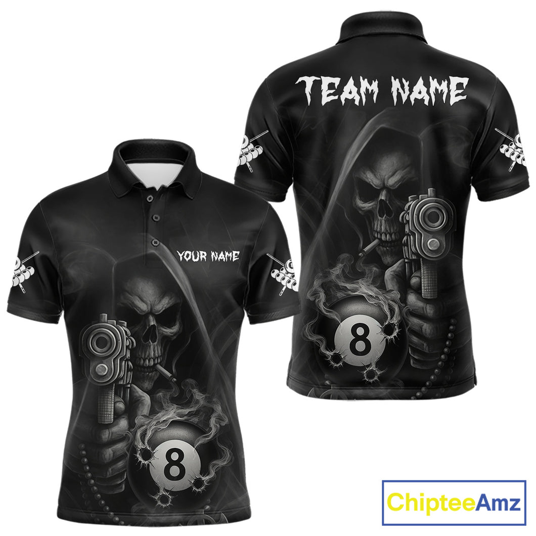 Funny Grim Reaper 8 Ball Smoke Billiard Shirt For Men Custom Pool Jersey, Billiard Team Shirt TDM4898