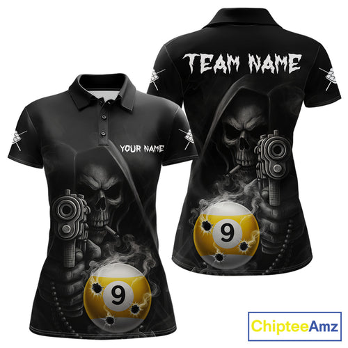 Funny Grim Reaper 9 Ball Smoke Billiard Shirt For Women Custom Pool Jersey, Billiard Team Shirt TDM4899