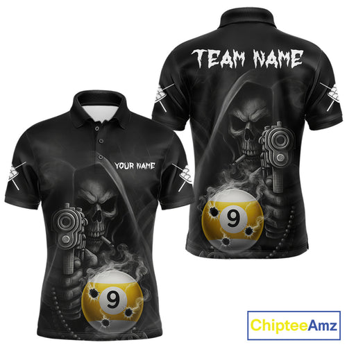 Funny Grim Reaper 9 Ball Smoke Billiard Shirt For Men Custom Pool Jersey, Billiard Team Shirt TDM4899