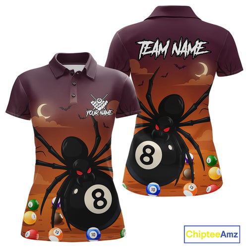 Orange Funny Spider Pool Balls Billiard Shirt For Women Custom 8 Ball Halloween Billiard Apparel TDM4927