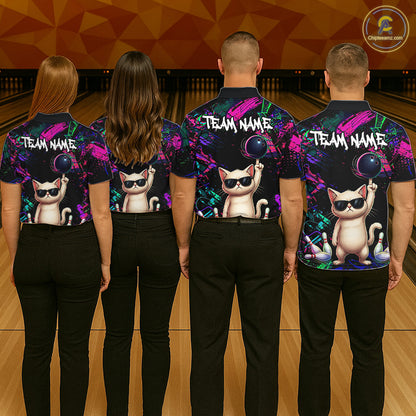 Custom Funny Cat Graffiti Bowling Shirt For Women, Personalized Bowling Team Jersey Polo & 1/4 Zip TDM6455