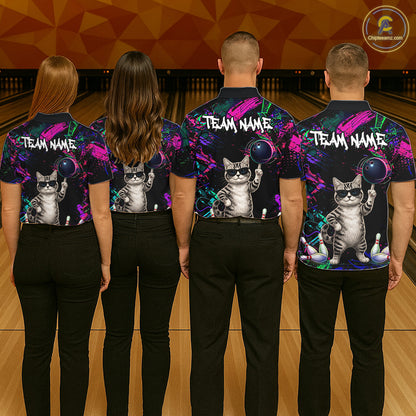 Personalized Funny Cat Graffiti Bowling Shirt For Men Custom Bowling Jersey Team Polo & 1/4 Zip TDM6456