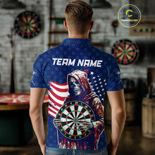 Load image into Gallery viewer, American Flag Grim Reaper Darts Shirt For Men Custom Patriotic Darts Jersey Team Polo &amp; 1/4 Zip TDM5148