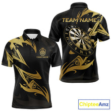 Load image into Gallery viewer, Black And Gold Dartboard Tribal Darts Polo &amp; 1/4 Zip Custom Darts Shirt For Men, Darts Team Jersey TDM5366