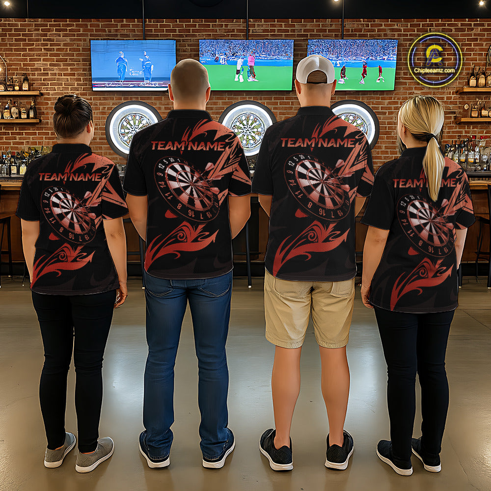 Black And Red Dartboard Tribal Darts Polo & 1/4 Zip Custom Darts Shirt For Women, Darts Team Jersey TDM5367