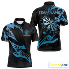 Load image into Gallery viewer, Black And Blue Dartboard Tribal Darts Polo &amp; 1/4 Zip Custom Darts Shirt For Men, Darts Jersey TDM5368