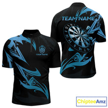 Load image into Gallery viewer, Black And Blue Dartboard Tribal Darts Polo &amp; 1/4 Zip Custom Darts Shirt For Men, Darts Jersey TDM5368