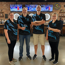 Load image into Gallery viewer, Black And Blue Dartboard Tribal Darts Polo &amp; 1/4 Zip Custom Darts Shirt For Men, Darts Jersey TDM5368