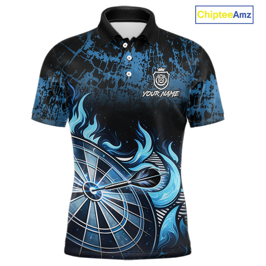 Black And Blue Dartboard Tribal Flame Darts Polo & 1/4 Zip For Men Custom Darts Team Jersey TDM6013