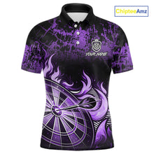 Load image into Gallery viewer, Black And Purple Dartboard Tribal Flame Darts Polo &amp; 1/4 Zip For Men Custom Darts Team Jersey TDM6014