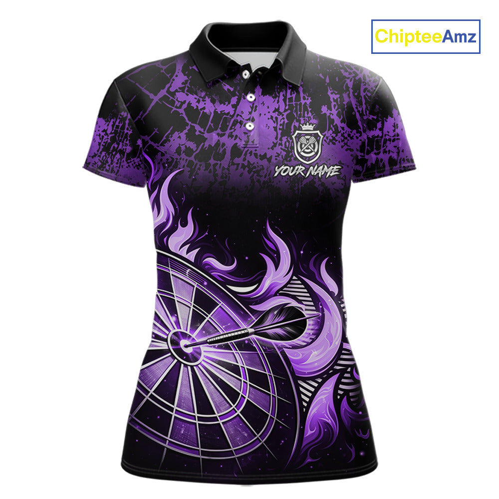 Black And Purple Dartboard Tribal Flame Darts Polo & 1/4 Zip For Women Custom Darts Team Jersey TDM6014