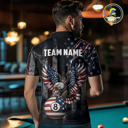Grunge American Flag Eagle Patriotic Billiard Shirt For Men Custom 8 Ball Pool Team Jersey TDM5379