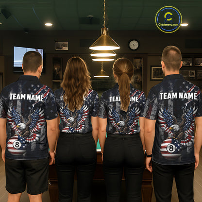 Grunge American Flag Eagle Patriotic Billiard Shirt For Men Custom 8 Ball Pool Team Jersey TDM5379