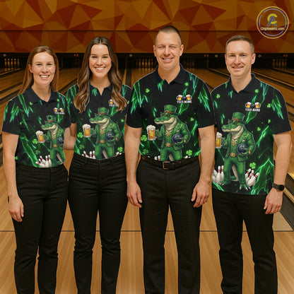 Custom Green St Patricks Alligator Bowling Shirt For Men, Lucky Bowling Team Jersey Polo & 1/4 Zip TDM6266