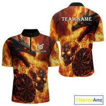 Load image into Gallery viewer, Personalized Orange Flaming Dragon And Skull Darts Shirt For Men Custom 3D Fire Darts Team Jersey TDM4958