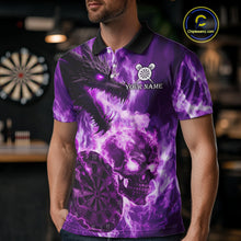 Load image into Gallery viewer, Personalized Purple Flaming Dragon And Skull Darts Shirt For Men Custom 3D Fire Darts Team Jersey TDM4959