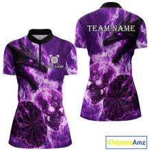 Load image into Gallery viewer, Personalized Purple Flaming Dragon And Skull Darts Shirt For Women Custom 3D Fire Darts Team Jersey TDM4959