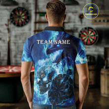 Load image into Gallery viewer, Personalized Blue Flaming Dragon And Skull Darts Shirt For Men Custom 3D Fire Darts Team Jersey TDM4960