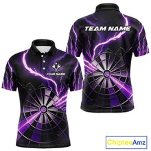 Load image into Gallery viewer, Personalized Purple Lightning Mens Dart Shirts Custom Glowing Darts Team Jersey Polo &amp; 1/4 Zip TDM5159