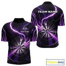 Load image into Gallery viewer, Personalized Purple Lightning Mens Dart Shirts Custom Glowing Darts Team Jersey Polo &amp; 1/4 Zip TDM5159