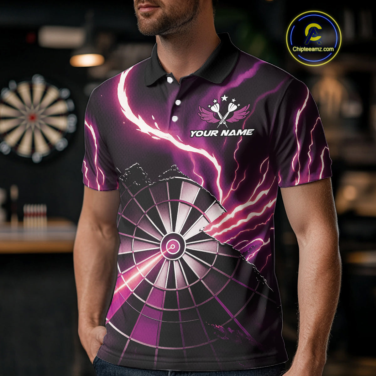 Personalized Pink Lightning Mens Dart Shirts Custom Glowing Darts Team Jersey Polo & 1/4 Zip TDM5160