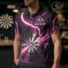Load image into Gallery viewer, Personalized Pink Lightning Mens Dart Shirts Custom Glowing Darts Team Jersey Polo &amp; 1/4 Zip TDM5160