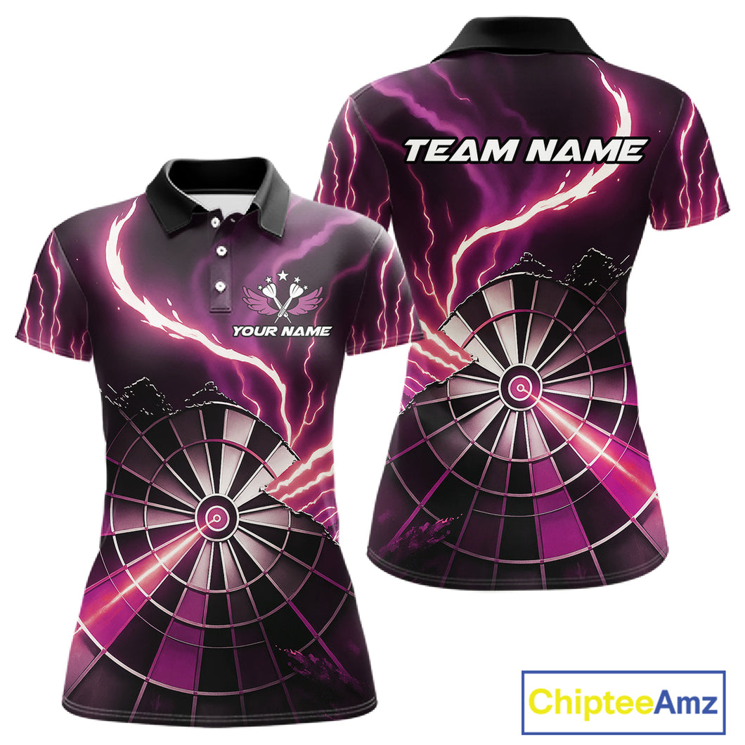 Personalized Pink Lightning Womens Dart Shirts Custom Glowing Darts Team Jersey Polo & 1/4 Zip TDM5160
