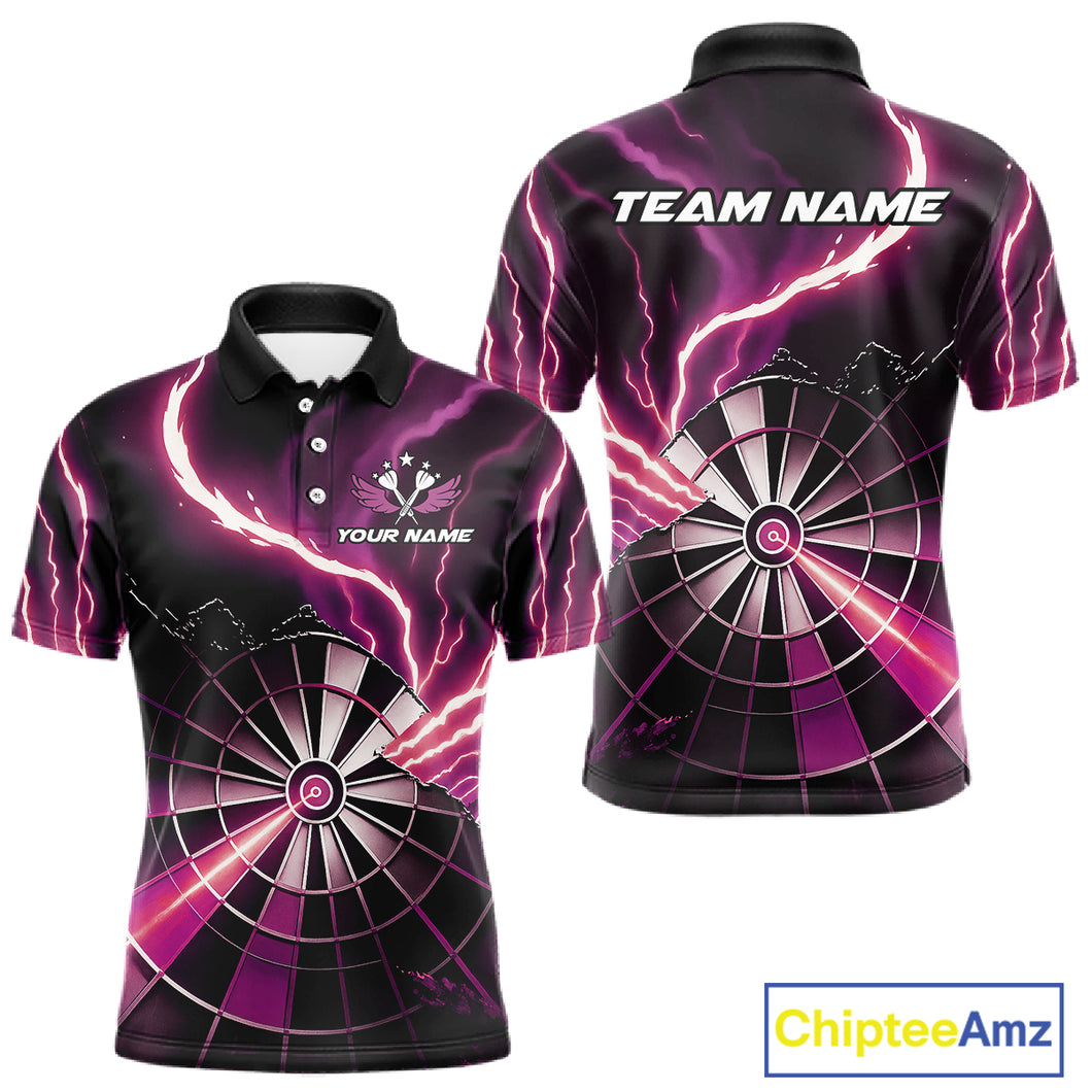 Personalized Pink Lightning Mens Dart Shirts Custom Glowing Darts Team Jersey Polo & 1/4 Zip TDM5160