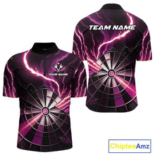 Load image into Gallery viewer, Personalized Pink Lightning Mens Dart Shirts Custom Glowing Darts Team Jersey Polo &amp; 1/4 Zip TDM5160