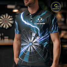 Load image into Gallery viewer, Personalized Blue Lightning Mens Dart Shirts Custom Glowing Darts Team Jersey Polo &amp; 1/4 Zip TDM5161