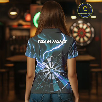 Personalized Blue Lightning Womens Dart Shirts Custom Glowing Darts Team Jersey Polo & 1/4 Zip TDM5161