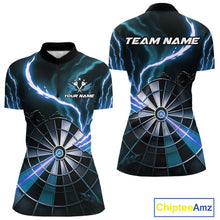 Load image into Gallery viewer, Personalized Blue Lightning Womens Dart Shirts Custom Glowing Darts Team Jersey Polo &amp; 1/4 Zip TDM5161