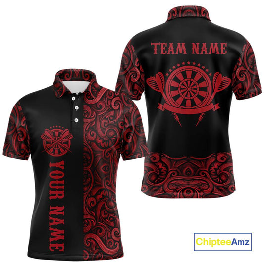 Black And Red Custom Tribal Darts Shirt For Men, Personalized Darts Jersey Team Polo & Quarter Zip TDM5391