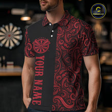 Load image into Gallery viewer, Black And Red Custom Tribal Darts Shirt For Men, Personalized Darts Jersey Team Polo &amp; Quarter Zip TDM5391