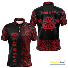 Load image into Gallery viewer, Black And Red Custom Tribal Darts Shirt For Men, Personalized Darts Jersey Team Polo &amp; Quarter Zip TDM5391