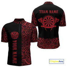 Load image into Gallery viewer, Black And Red Custom Tribal Darts Shirt For Men, Personalized Darts Jersey Team Polo &amp; Quarter Zip TDM5391