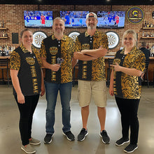 Load image into Gallery viewer, Black And Gold Custom Tribal Darts Shirt For Men, Personalized Darts Jersey Team Polo &amp; Quarter Zip TDM5392