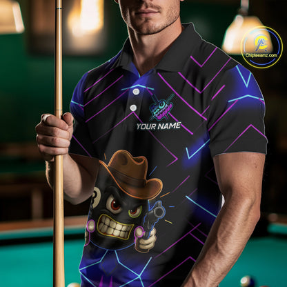 Funny Neon 8 Ball Pool Billiard Shirt For Men Custom Billiard Team Jersey Polo & 1/4 Zip TDM5405