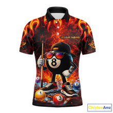 Load image into Gallery viewer, Funny 8 Ball Pool Flaming Billiard Shirt For Men Custom Billiard Team Jersey Polo &amp; 1/4 Zip TDM5900