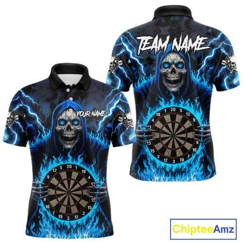 Blue Grim Reaper Thunder Lightning Mens Dart Shirts Custom Flame Dart Jerseys Team Polo & 1/4 Zip TDM5174
