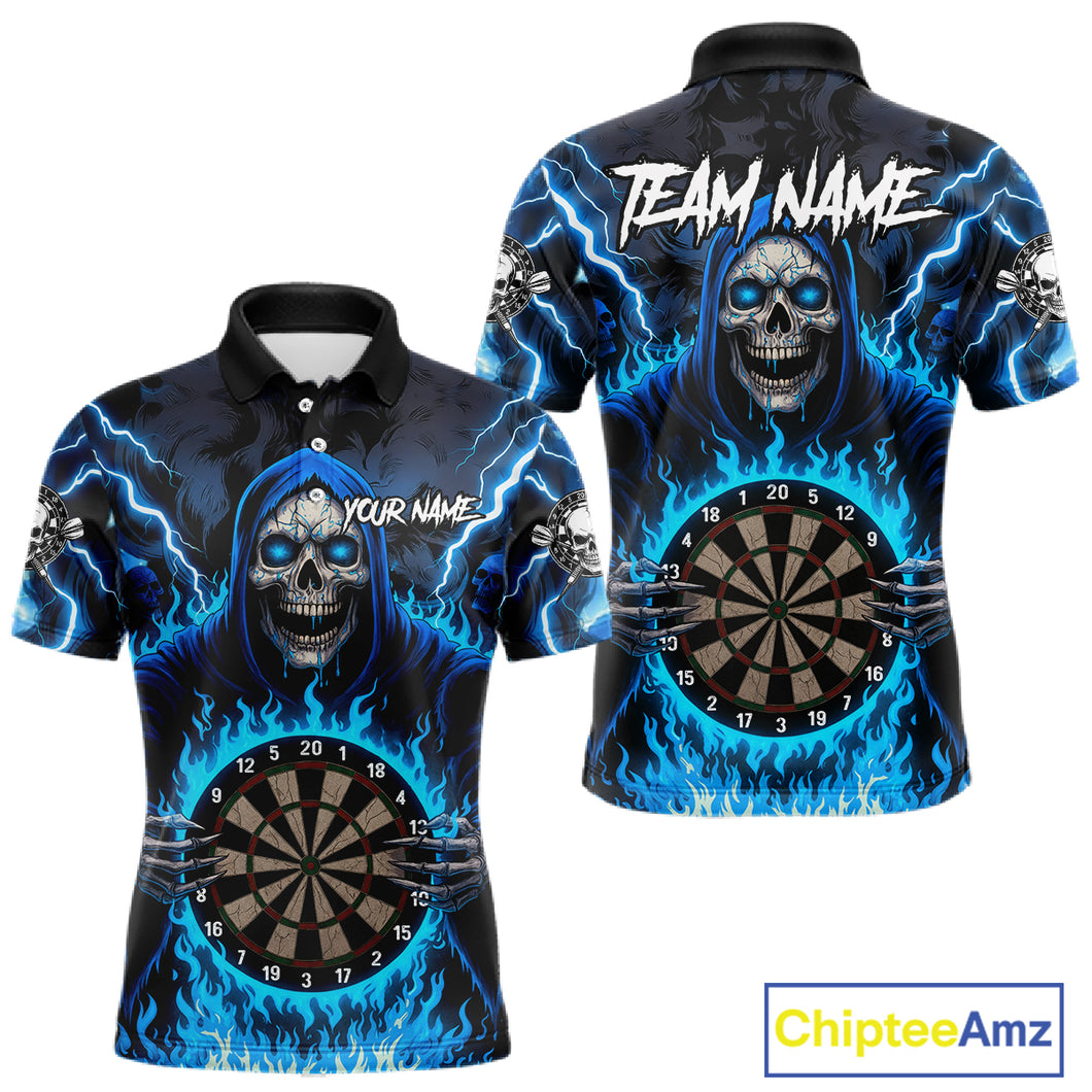 Blue Grim Reaper Thunder Lightning Mens Dart Shirts Custom Flame Dart Jerseys Team Polo & 1/4 Zip TDM5174